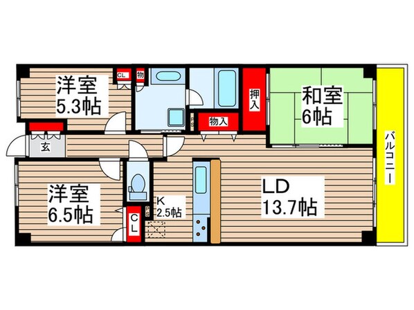 リーベスト東中山（102）の物件間取画像